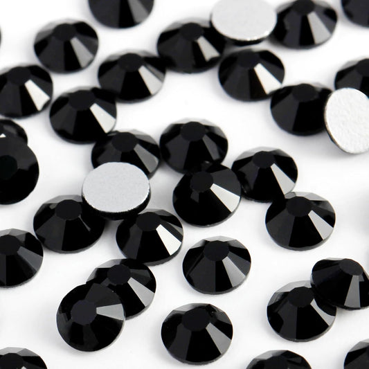 3000PCS SS10 Flatback Rhinestones | 12-Facet Diamond-Cut Glass Gems for Nail Art, Clothing, DIY Crafts |Glue-On Decoration Stones with Silver Backing(Jet Black)