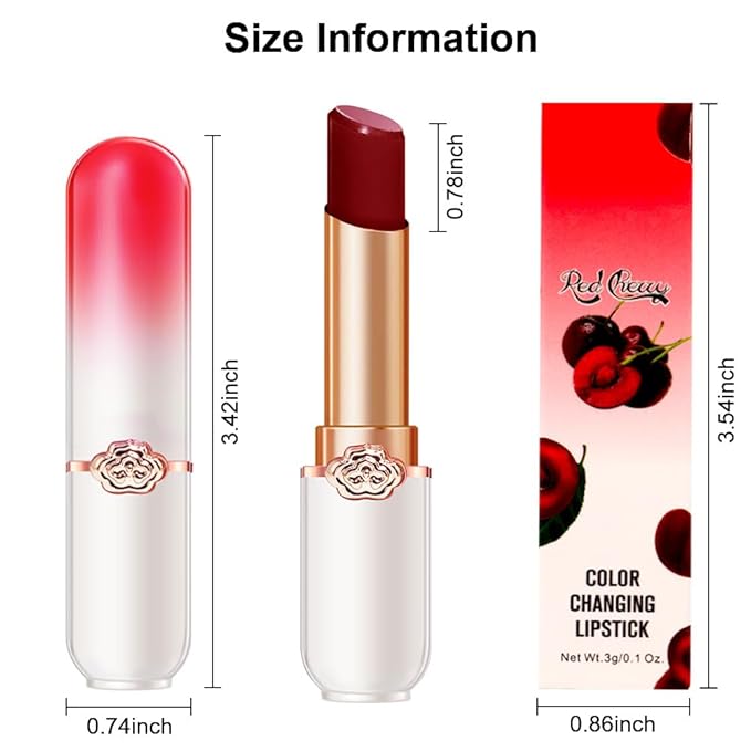 BINGBRUSH Peach Color Changing Lipstick,Moisturizer Long Lasting Lip Care Lip Balm Magic Lip Gloss Lip Tint Stain Gloss Set for Women (1pc Cherry)