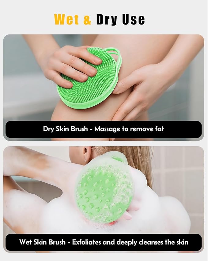 2 in 1 Silicone Body Scrubber, Anti Cellulite Massage Scrubber, Exfoliating Shower Brush for Men & Women, Removes Dead Skin, Reduces Cellulite, Improves Circulation, Fast Dry, Non Slip (1PC, Green)