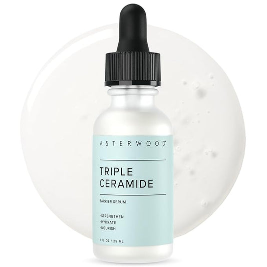 Asterwood Triple Ceramide Barrier Repair Serum - Hydrating, Calming, & Barrier-Restoring Skin Facial Serum - with Ceramide Complex, Squalane, Hyaluronic Acid - Fragrance-Free, Cruelty-Free - 1 Fl Oz