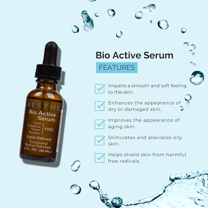 Aesthe Bio Serum for Face and Neck - Skincare Treatment for Wrinkles, Lines, Spots - Youthful Radiance - Uplifting Vitamin A, Primrose Oil, Retinyl Palmitate - Suitable for All Skin Types - 1.0 fl oz