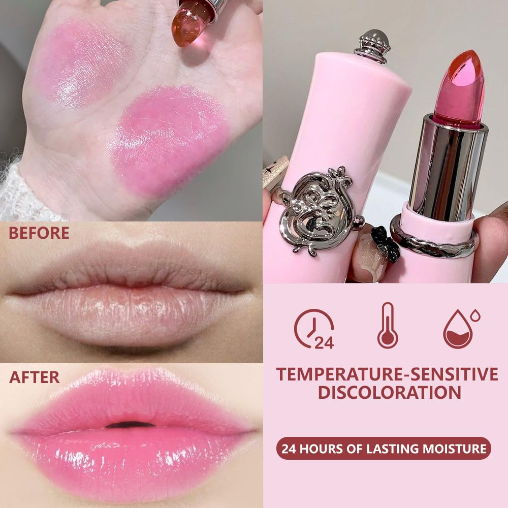BINGBRUSH 3PCS Jelly Color Changing Lipstick Set - Temperature & pH Activated, Hydrating Non-Sticky Long Lasting Lip Balm, Moisturizing Lip Gloss (#Jelly Color Changing, 3 Count (Pack of 1))