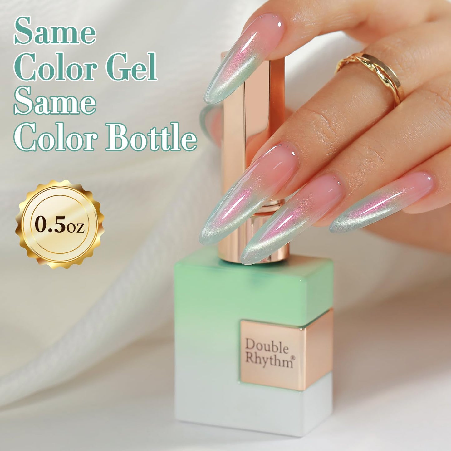 Double Rhythm 0.5 Oz Cat Eye Gel Polish with Magnet Same Color Same Bottle Holographic Glitter Shimmer Translucent Color Salon 15 ML Magnetic Nail Art (Mermaid Green-MC1171)