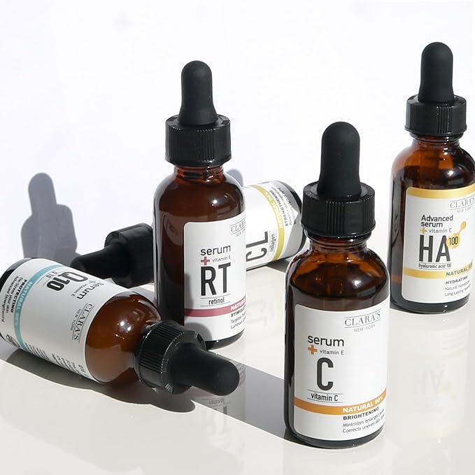 CLARA'S NEW YORK Glycolic Acid Facial Serum with Vitamin E for Exfoliating Smoothing Glowing Face Skin - Made in USA 30ml (1Fl/Oz) (Retinol)