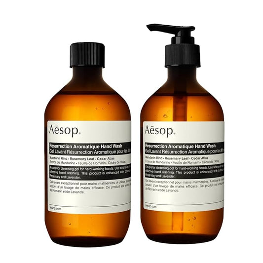 Aesop Resurrection Aromatique Hand Wash & Refill | Non-Drying Gentle Gel Hand Wash with Orange, Rosemary and Lavender Oils | 16.9oz / 500mL (Pack of 2)