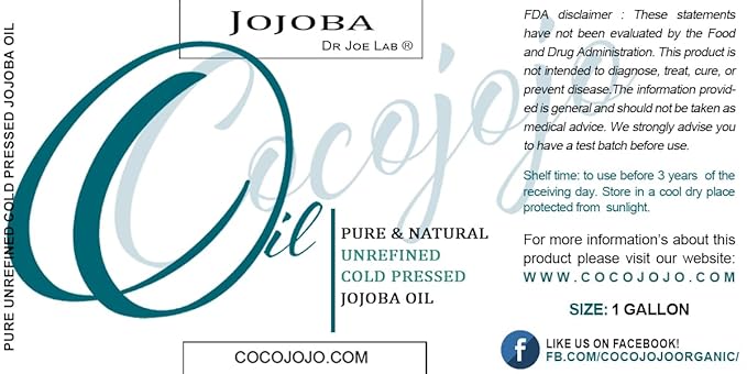 Cocojojo Jojoba Oil Organic, Jojoba Oil for Hair Growth, Jojoba Oil for Skin, Jojoba Oil for Face, 100% Pure Natural, Cold Pressed, Deep Moisturizing Anti-Aging, Essential Oils -128 Fl Oz
