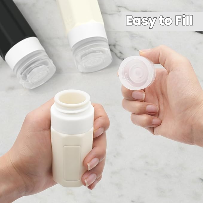 2 oz Travel Bottles, Small Travel Size Containers, TSA Approved Silicone Travel Toiletries Bottles, Shampoo and Conditioner Travel Kit for Women (Black-white)