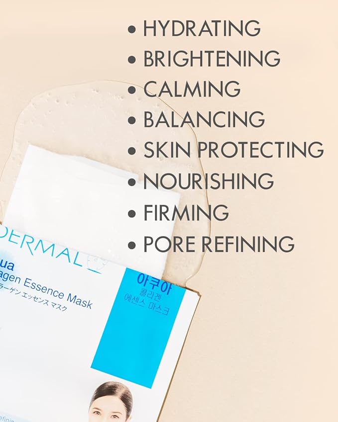 DERMAL Korean Collagen Face Mask – Hydrating & Soothing Sheet Mask with Panthenol – Hypoallergenic Calming Moisture Care for All Skin Types – 48 Combo Pack