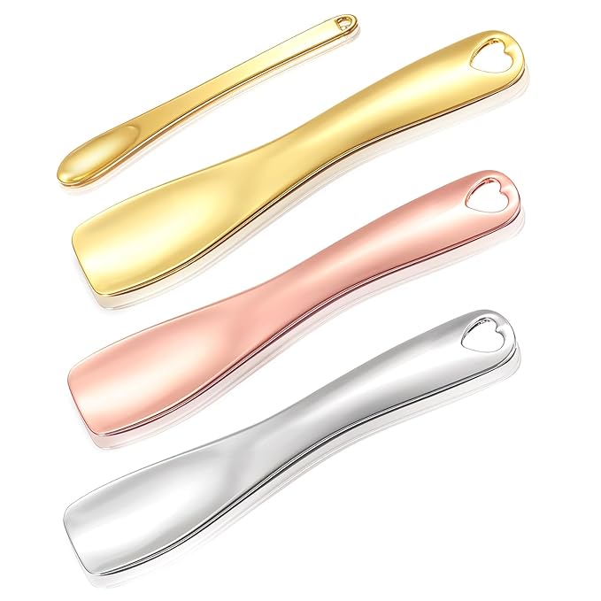 4 Pcs Mini Metal Makeup Spatula Set, Included Cosmetic Spoon and Cosmetic Spatula, Reusable Skincare SpatulaS, Mini SpatulaS Tiny Spoon for Cosmetics, Makeup Beauty Spoons for Cream Lotion Moisturizer