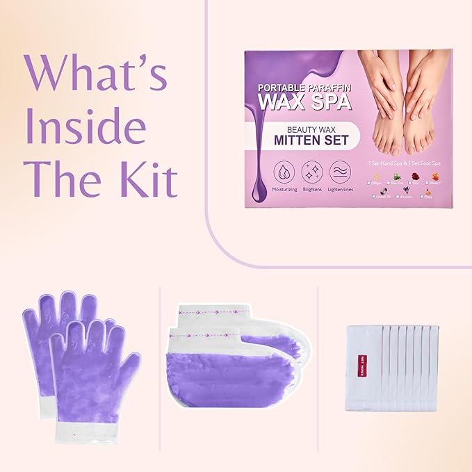 10-Minute Paraffin Hand & Foot Treatments, Self Contained Paraffin Wax Gloves and Booties Set for Intensive Hydration At Home (Lavender)