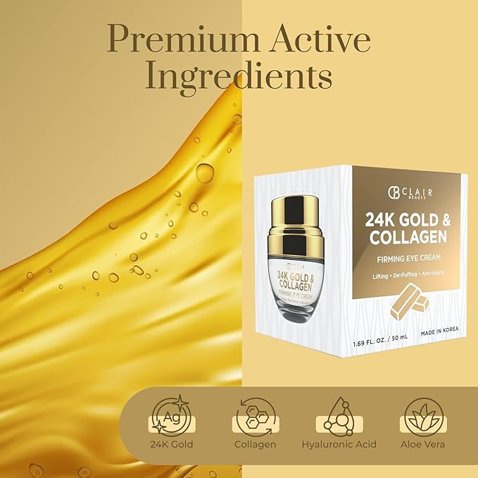 24k Gold & Collagen Under Eye Cream - Hydrating, Firming & Anti-Aging - Dermatologist Tested, Clean Beauty & Cruelty-Free Korean Skin Care for All Skin Types - 1 Fl. Oz