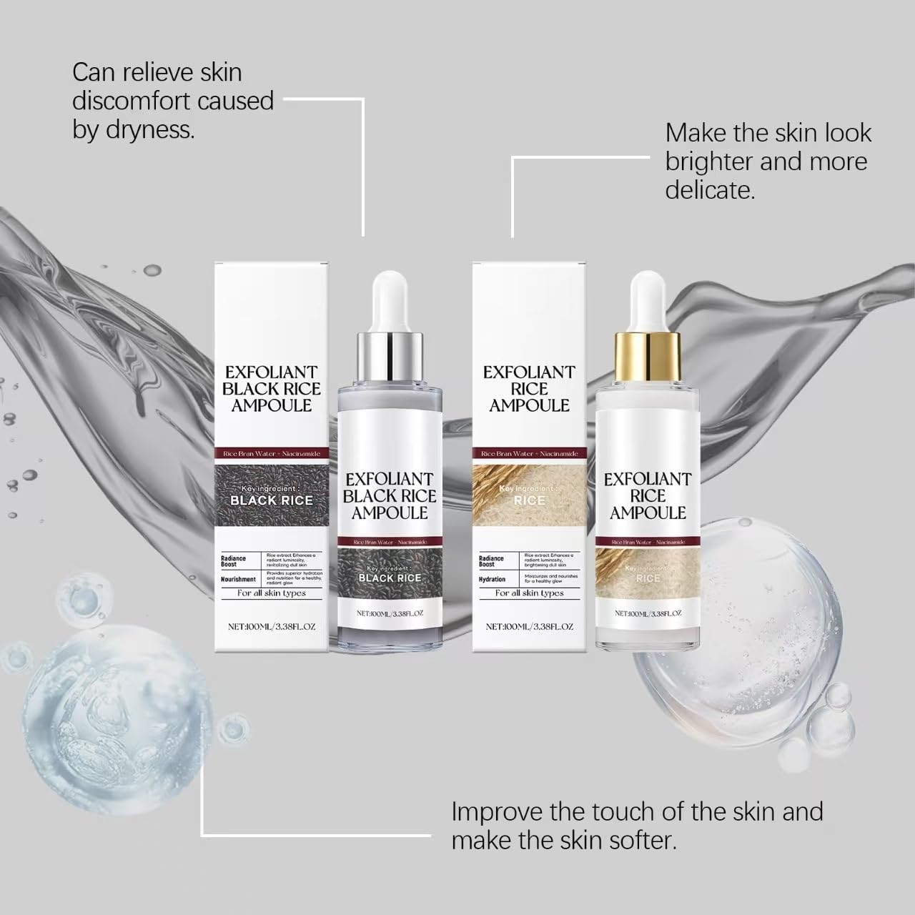 2PCS Black and White Rice Peeling, New Soft Rice Exfoliating Face and Body, Black and White Rice Exfoliant for All Skin Types, Gentle Peel & Deep Hydration - (White+Black)