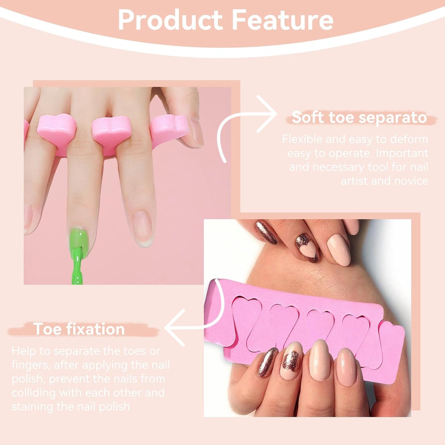 100PCS Sponge Toe Separator, Soft Toe Spreader Nail Art Finger Separator Divider Spacer Manicure Pedicure Tool for Nail Polish Salon Supplies (Pink)