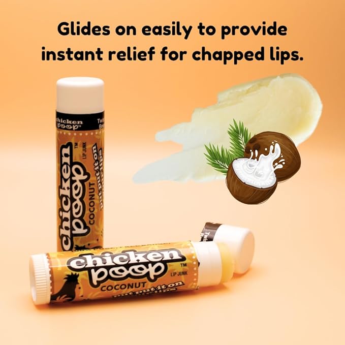 Chicken Poop Lip Balm Simone Chickenbone Coconut Duo 100% Natural Moisturizer for Dry Chapped Lips, 0.15 oz (Pack of 2)
