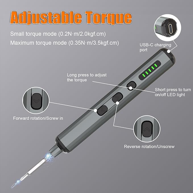 KUNLUN 68-in-1 Mini Electric Screwdriver Set, Small Electric Screwdriver Cordless with 64 Magnetic Bits, 5 Torque Settings, 4 LED Lights Power Screwdriver Repair Tool Kit for Phone Camera Laptop Watch