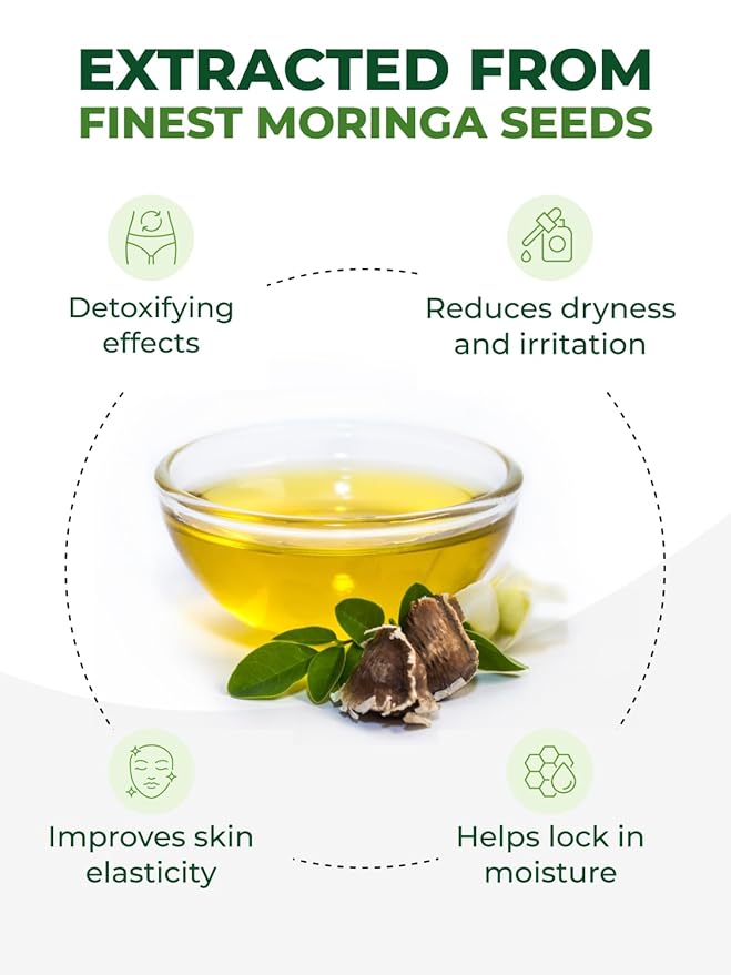 100% Pure Moringa Oil Organic for Face, Hair, Nails and Dry Skin - USDA Certified Single Origin Moringa Oleifera Seeds Extract - 3rd Party Tested, Cold Pressed & Unrefined Organic Moringa Seed Oil