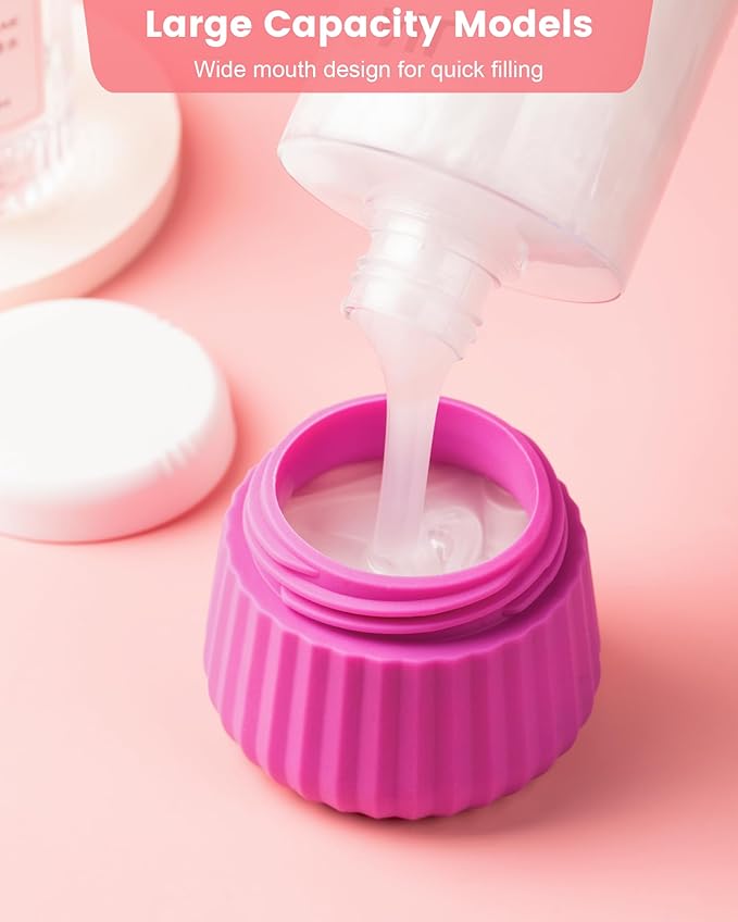 4 Pack Travel Size Silicone Jars, TSA Approved, Leak Proof, Bright Colors, 90ml Each, Cylindrical, With Clear Bag