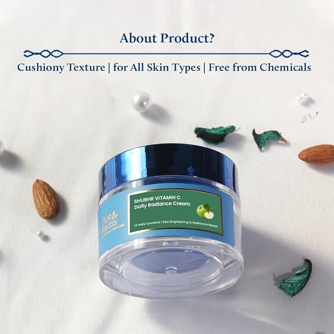 Blue Nectar Plant-Based Vitamin C Face Cream for Glowing Skin, Dark Spot Removal Cream for Men with Green Apple and Almond Oil (13 Herbs, 1.76Oz)