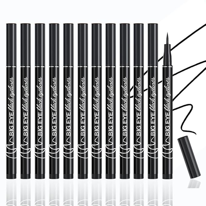 12-Pieces Matte Liquid Eyeliner Pens Set, Eye Ink Liner Makeup, Quick Drying, Smudge-Resistant, Vegan Formula (Pack of 12) (Black)