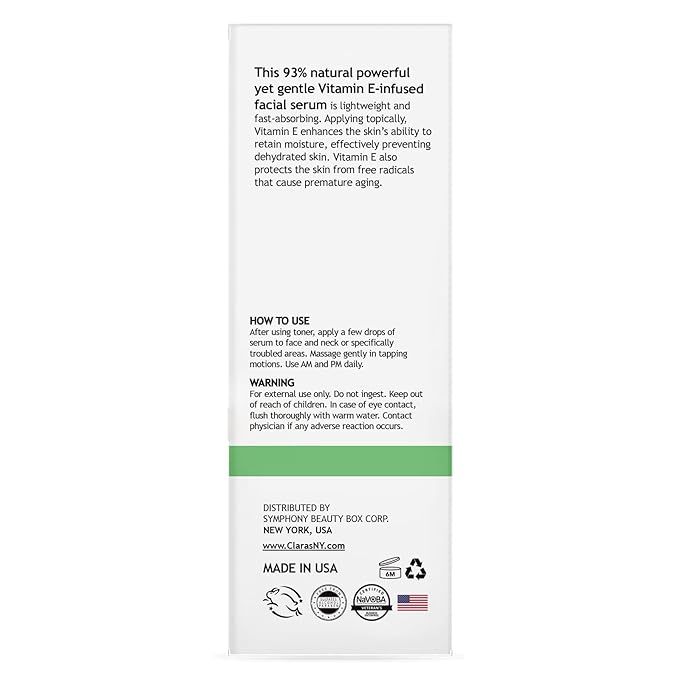 CLARA'S NEW YORK | Softening Vitamin E Facial Serum | Protecting Skin Barrier, Smoothing, Restoring and Nourishing | Non-greasy, Lightweight Formular | Made in USA | 30ml (1Fl/Oz)