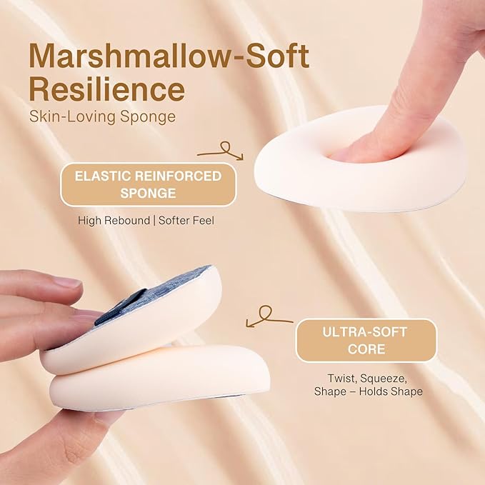 Blue Denim Makeup Sponges,Super Soft Blenders for Liquid Foundation, Dual Design (Egg + Flat Edge), Natural Skin-Like Finish, Makeup Puffs for Blending,Travel Friendly,2pcs for Halloween Themed