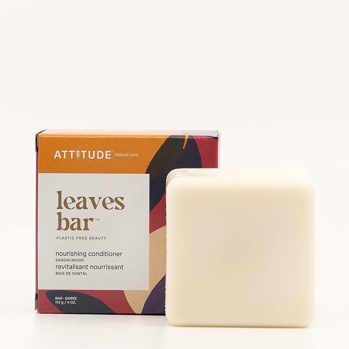 ATTITUDE Hair Conditioner Bar, Plant- and Mineral-Based Plastic-free Beauty Care, Vegan and Cruelty-free, Nourishing, Sandalwood, 4 Oz (Pack of 2)