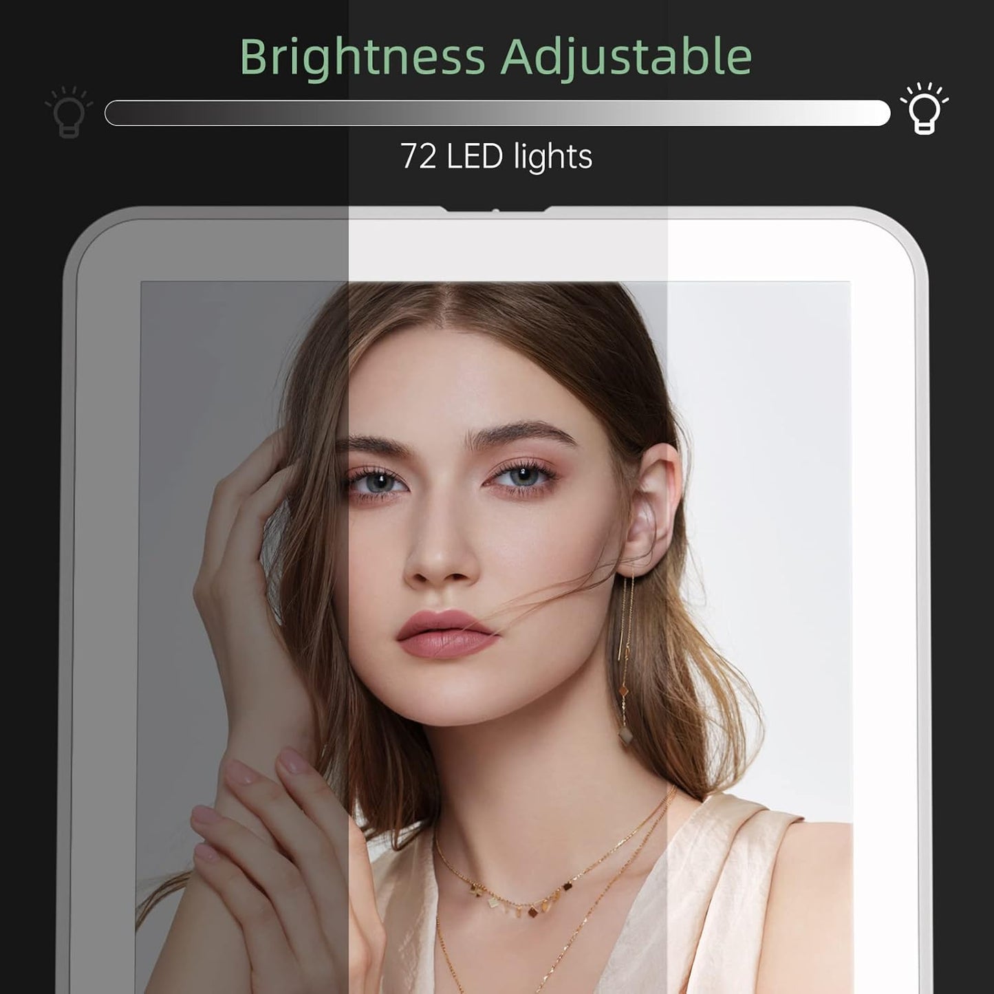 FUNTOUCH Rechargeable Travel Makeup Vanity Mirror with 72 LED Lights, Portable Lighted Beauty Mirror, 3 Lighting Modes, Dimmable Touch Screen, Tabletop Folding Cosmetic Mirror with Storage Bag