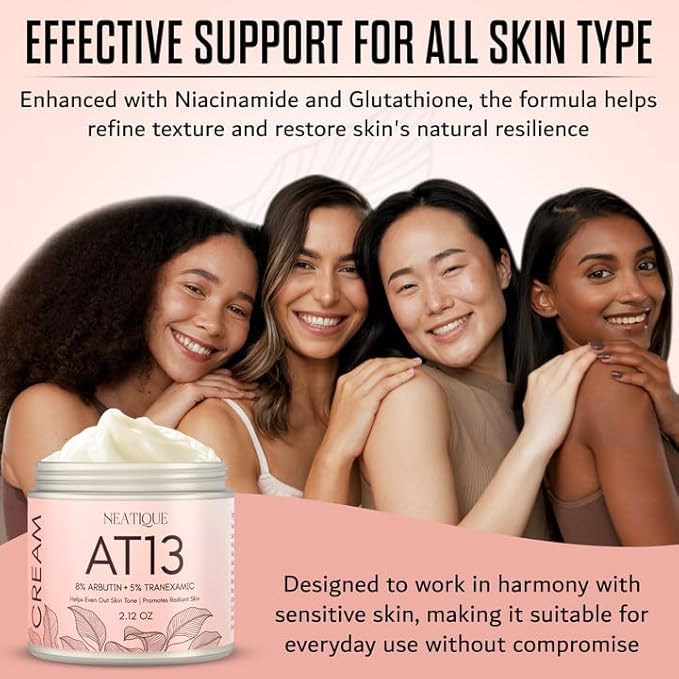 Arbutin 8% + Tranexamic Acid 5% Cream, 80,000ppm Arbutin, 50,000ppm TXA, AT13 Complex Facial Cream for Niacinamide, Glutathione, Dark Spots, Freckle, Blemishes, Pigmentation, 60ml, 2 fl.oz.