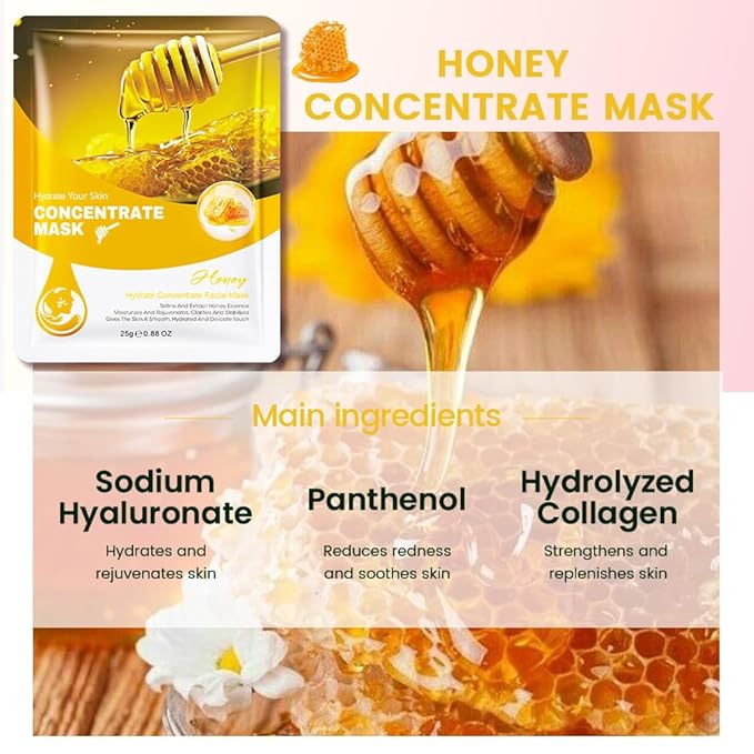 8 Pack Honey Face Sheet Mask Skincare,Hydrating Face Mask For Sensitive Skin,Moisturize,Soothing,Nourish for All Skin Types,Natural Spa Party Facial Mask Skincare Set for Women Men Girls