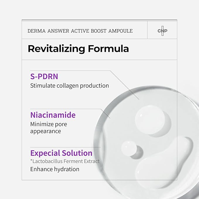 CNP PDRN Active Boost Face Serum - Smoothing Fine Lines & Wrinkle, Rejuvenating & Firming Skin, Anti-aging Booster with Collagen, Korean Skin Care, 1.01 fl. oz. (30ml)