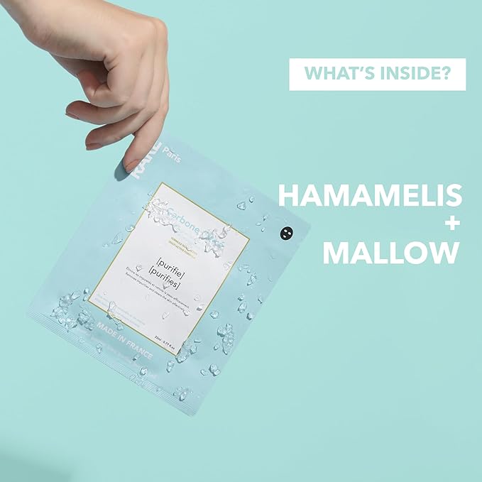 Carbone Glacé - Purifying Carbon Black Facial Sheet Mask - Cleanses & Tightens - With Hamamelis & Mallow - Purifying, Firming & Revitalizing - Multi-Active Serum Formula - 5 Pack