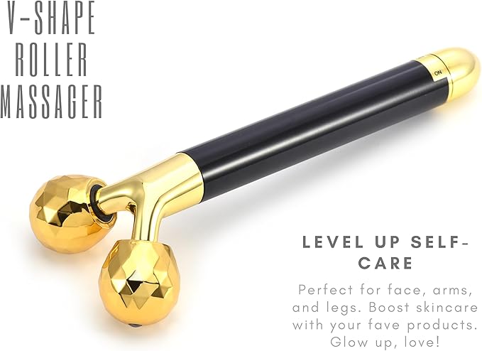 Black & Gold 3D Electric Facial Roller Massager Set, V Shape Roller & T Shape Massager, 3D Facial Roller, Skin Care Tools, Personal Massager