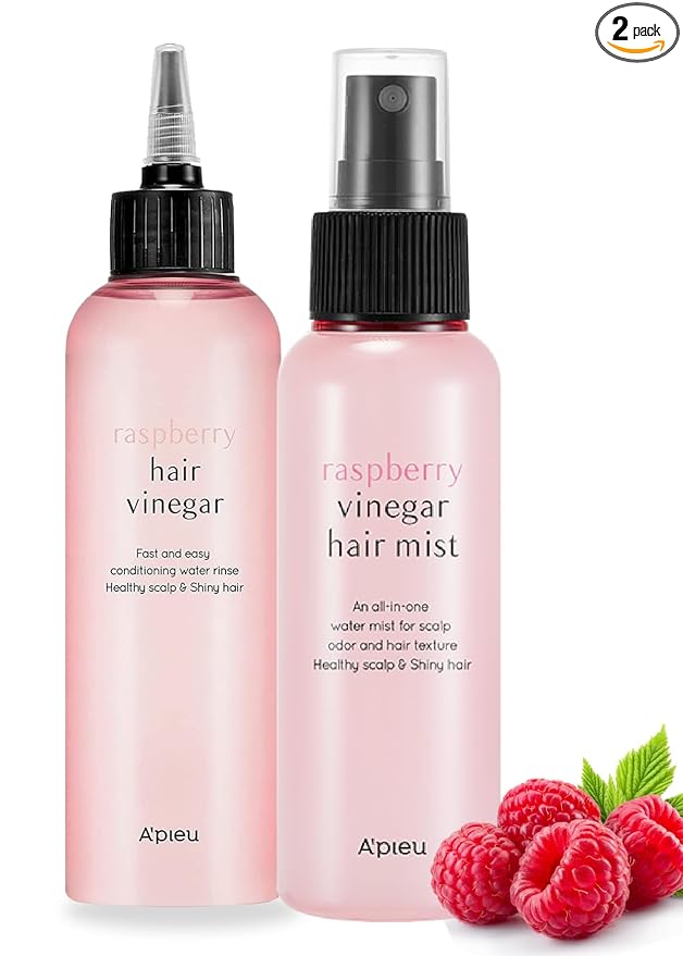 A'PIEU Raspberry Vinegar Hair Care Bundle - Vinegar Rinse 6.76 Fl oz & Mist 3.55 fl oz | Scalp Treatment, pH Balance, Frizz Control | Clarifying, Nourishing, Refreshing
