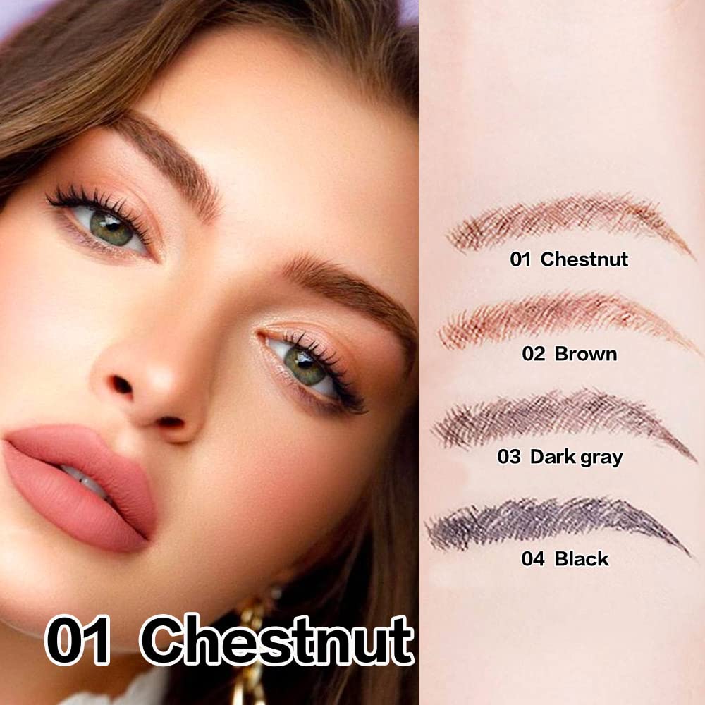 2 Pcs/Set Eyebrow Ink Pencil by Brow Stylist -Micro 4 Point Brow Pen Lift & Snatch Eyebrow Pen Kits with 3 Eyebrow Stencil Long-Lasting Waterproof Natural Eyebrow Hair (01# chestnut colour)