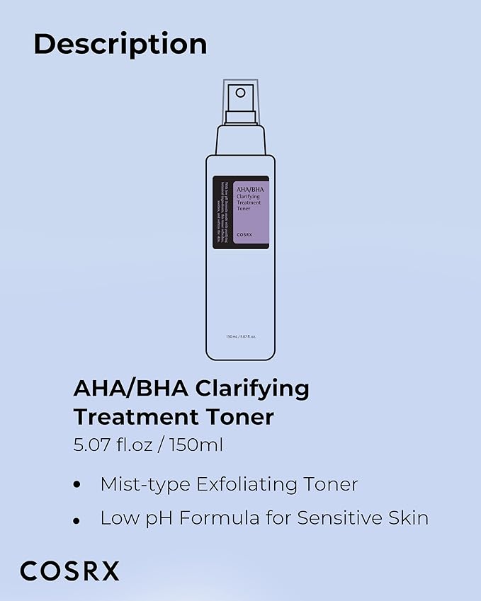 COSRX AHA/BHA Treatment Toner 5.07 fl.oz/ 150ml, Facial Exfoliating Spray for Whiteheads, Pores, & Uneven Skin, Korean Toner, Not Tested on Animals, No Parabens, No Sulfates, Korean Skin Care