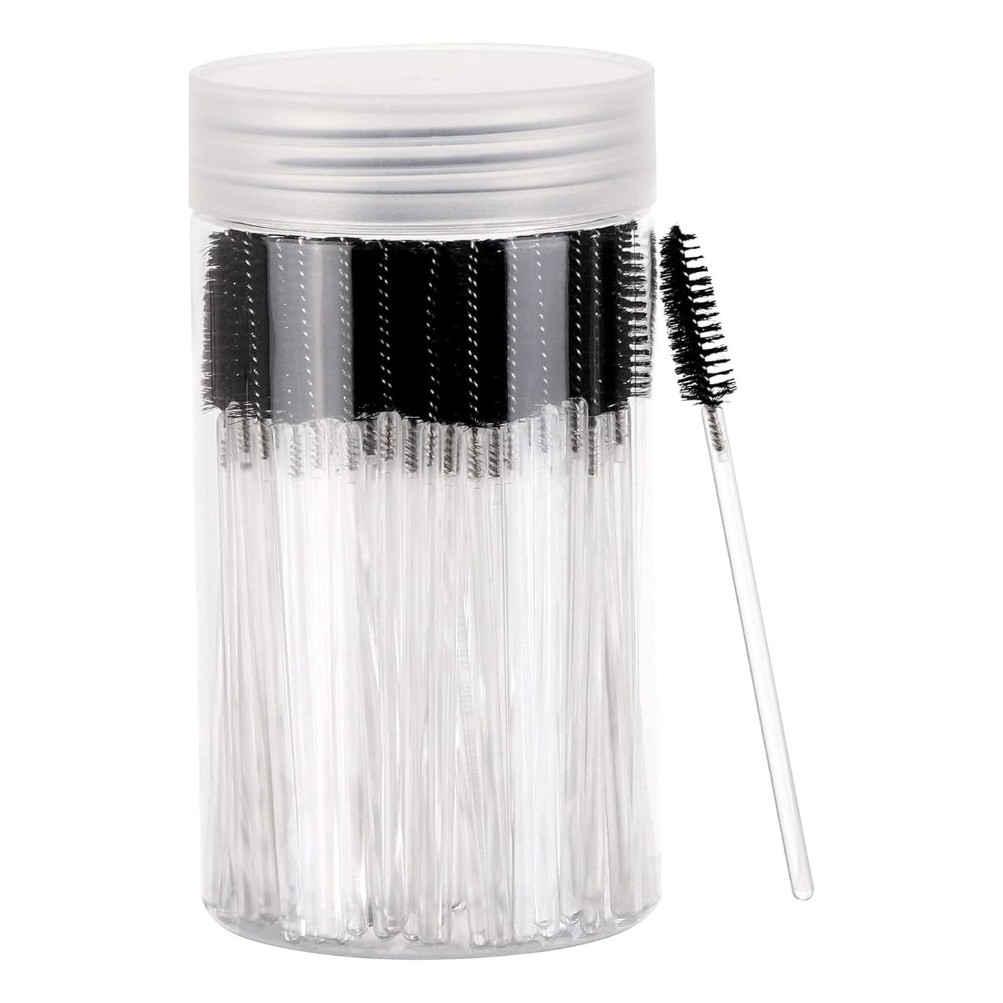 100 Pcs Disposable Mascara Wands, Crystal Eyebrow Spoolies Brush for Eyelash Extensions, Makeup Applicators Kits Eyelash Brush with Container (Black)