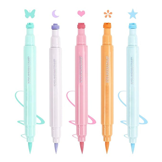 5PCS Liquid Eyeliner Stamps Set,Double-side Winged Eyeliner Stencil Pen