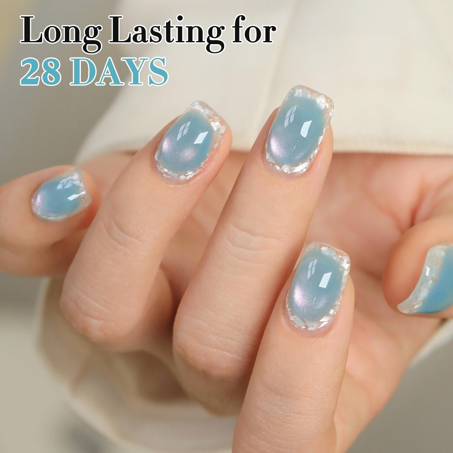 Double Rhythm 0.5 OZ Cat Eye Gel Polish with Magnet 15ML Holographic Glitter Shimmer Translucent Jelly Color Magnetic Nail Polish Salon DIY at Home (Fruit Teal Green-MC1211)