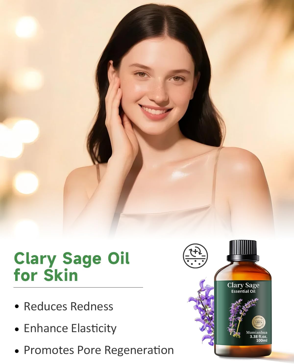 Clary Sage Essential Oil Pure, Mumianhua Natural Clary Sage Oil for Diffuser, Hair,Skin, Candle,Soap Making,Aromatherapy 3.38 Fl Oz