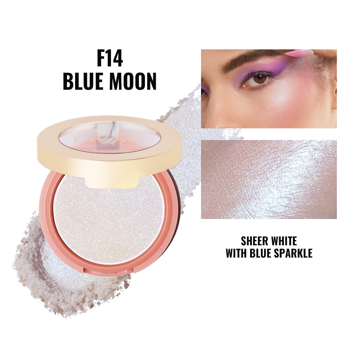 Oulac Holo Highlighter Blush Eyeshadow 2in 1| Intense Subtle Shimmery Blush Creamy Texture| Highlighting Eye Topper| Holographic Color Inner Corner Eye| 4.8g F14 Blue Moon