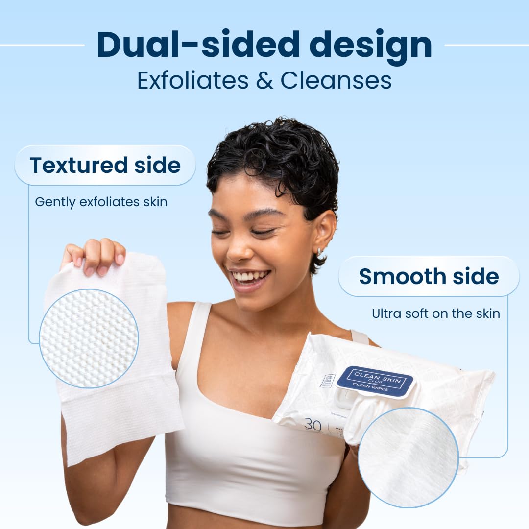 Clean Skin Club XL Premium Face Wipes, Extra Moist Makeup Removing Towelettes, Facial Cleansing Cloth, Fragrance Free, No Alcohol or Chemicals, (30 Ct, 1 Pack)