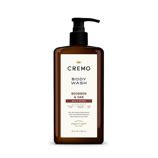 Cremo Rich-Lathering Bourbon & Oak Body Wash for Men, Notes of Distillers Spice, Fine Bourbon and White Oak, 32 Fl Oz