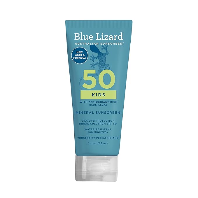 Blue Lizard Kids Mineral SPF 50 Sunscreen Lotion, 100% Mineral, Children’s Sunscreen, Water-Resistant Formula, Paraben-Free, Fragrance-Free, 3 fl oz