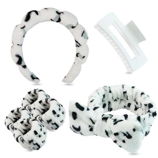 7 Pcs Spa Set, Facial Headband and Wristband Set, Skincare Accessories, College Style Girl Gift, Hair Accessories for Women and Girls（ Black White Leopard Print ）