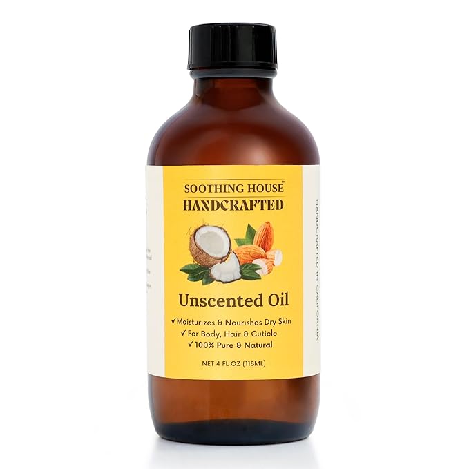 Almond Coconut Unscented Moisturizing Body Oil with Fractionated Coconut Oil, Vitamin E, Radiant Looking Glow and Skin Hydration, Instant Absorption, Body, After-Shower oil, 4 Ounces