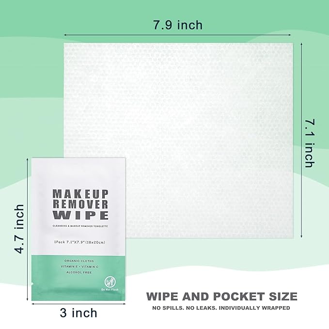 50 Individually Wrapped Makeup Remover Wipes - Bulk Face Cleansing Wipes, Travel Towelette Makeup Remover Cloth for Face Cleansing