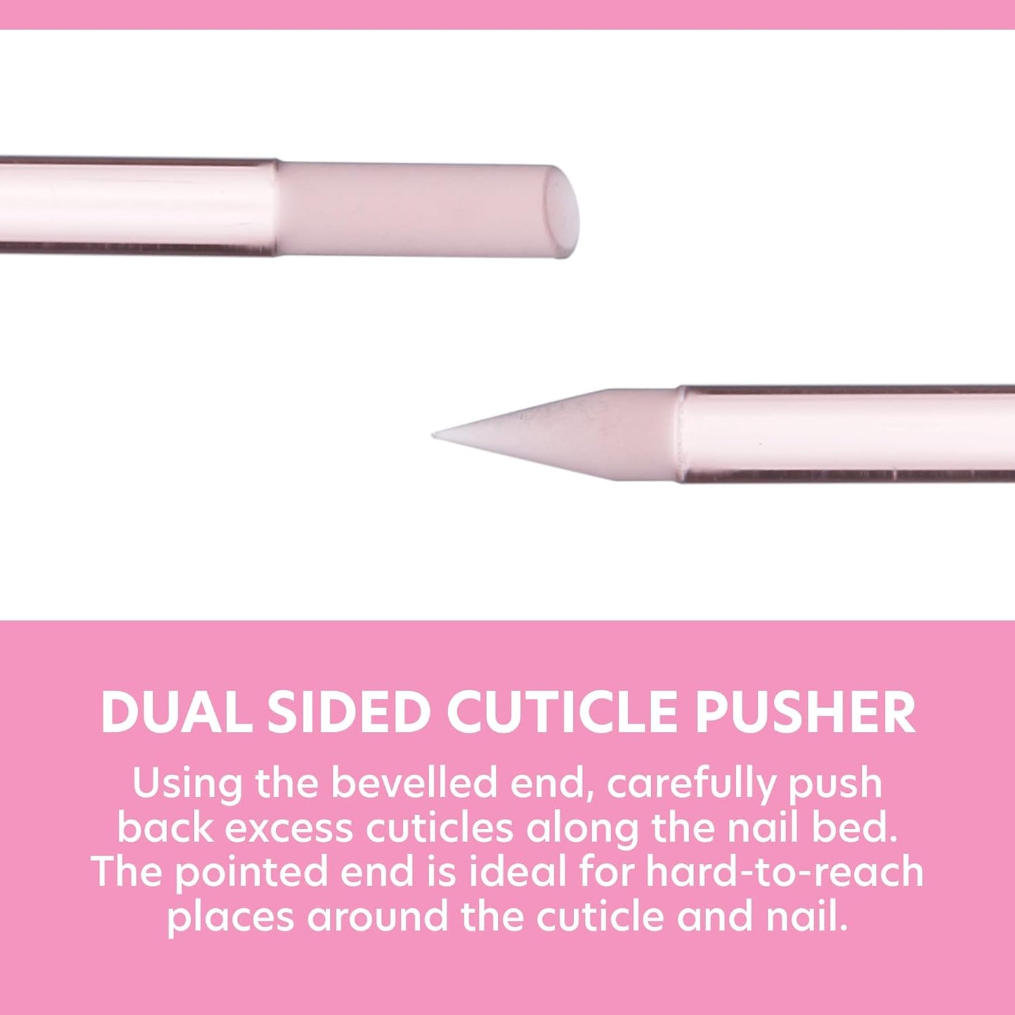 BONA FIDE BEAUTY Glass Cuticle Pusher, 1-Pieces Pink Gentle Czech Manicure Stick for Cuticle Remover, Long-Lasting Double-Sided Reusable Glass Stick
