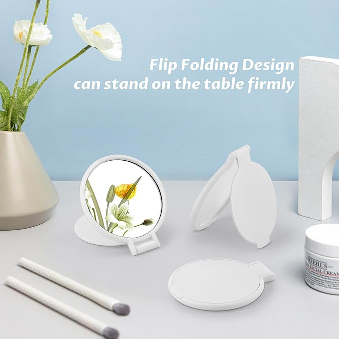 100 Pcs Compact Mirror Bulk Round Makeup Mirror for Purse Gifts Mini Round Folding Mirrors Vintage Travel Mirror Portable Makeup Pocket Mirror Small Purse Mirror with Tag and Organza Bag for Women