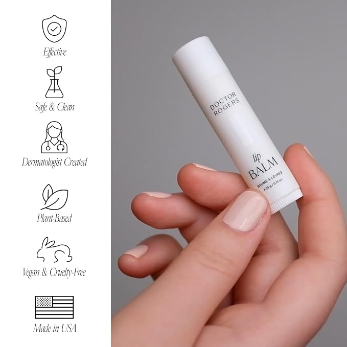 Doctor Rogers Lip Balm. Hydrating & Softening Lip Moisturizer for Very Dry Lips, Natural & Hypoallergenic, 0.15 Ounce (4.25 g), Pack of 3 tubes