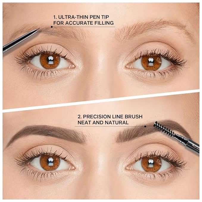 5 Pcs Waterproof Dual-Sided Fine Tip Eye Brow Pencils Pack,Ultra-Fine Mechanical Precise Pencil,Draws Tiny Brow Hairs, Defines, Fills Eyebrows, Shapes, Contours, Combs,1mm Pen Point (Pack of 5)-Tea